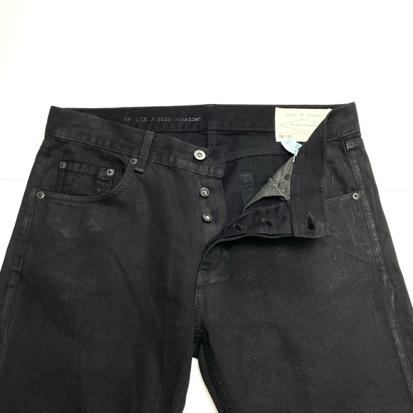 RAG and Bone RB15X Slim Straight Jeans Coated Black - Picture 7 of 10